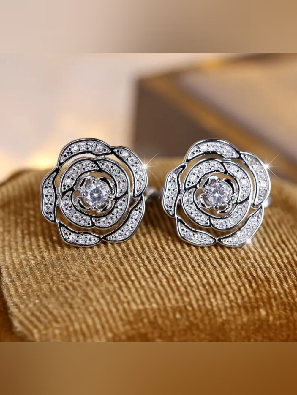 White Rhodium Pavé Stud Clip Earrings